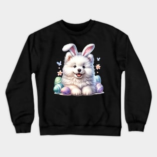 Puppy Samoyed Bunny Ears Easter Eggs Happy Easter Day Crewneck Sweatshirt